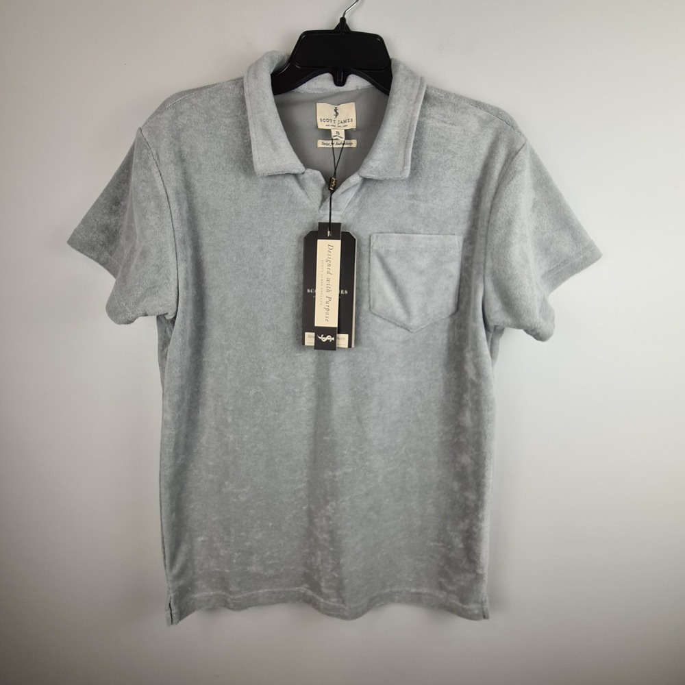 Scott James Terry Cloth Polo Shirt Mens‎ Size Small Green Balsam Towel Beach